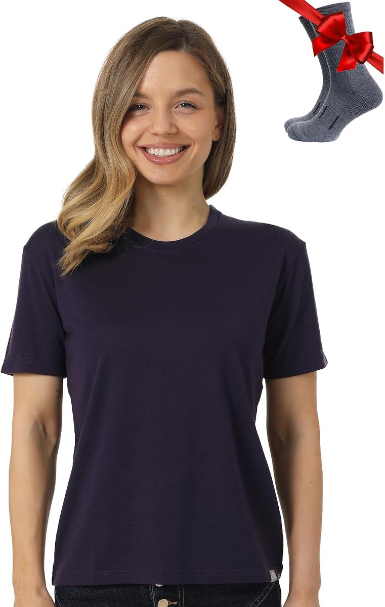100% Merino T-shirt voor dames - Merinowol Sportief Wandelen Thermisch Shirt voor Dames + Wandelsokken