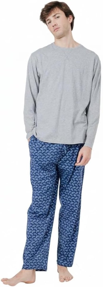 Katoenen pyjama voor heren met lange mouwen en lange broek, lente en herfst, pyjamaset, elastische taille, cadeau voor heren