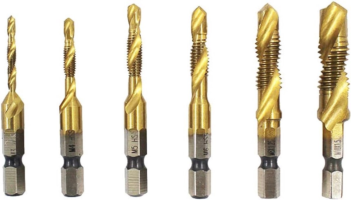 Boor en Tap, Combi-Tool, Countersink Tap HSS Metrische Draad Titanium Plated Hss Boor en Tap Bits voor Hout Plastic Aluminium Koper M6