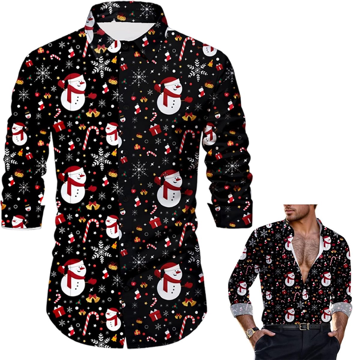 Kersthemd voor heren, kerstman, sneeuwpop, sneeuwvlok, heren, Kerstmis, slim fit overhemden voor mannen Kerstmis