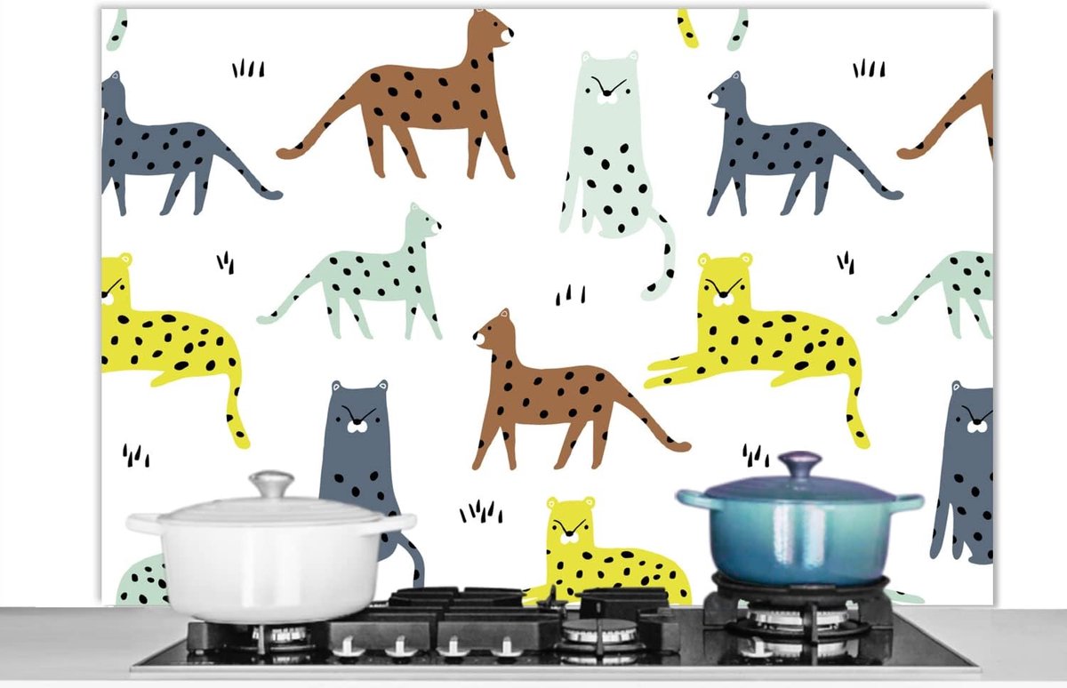 Spatscherm Keuken - 120x80 cm - Wilde dieren - Kat - Jungle