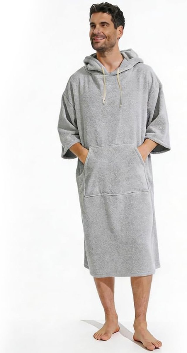 Badponcho voor dames en heren, badhanddoek met capuchon, verdikte surfponcho, voor strand, zwembad, thuis (lichtgrijs