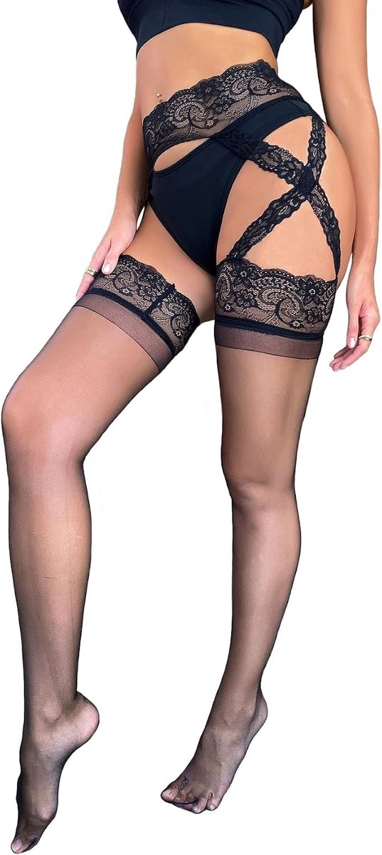 Verleidelijke Kanten Garter en Ultra Dunne Panty’s voor Dames met Onderbeensteun en Comfort