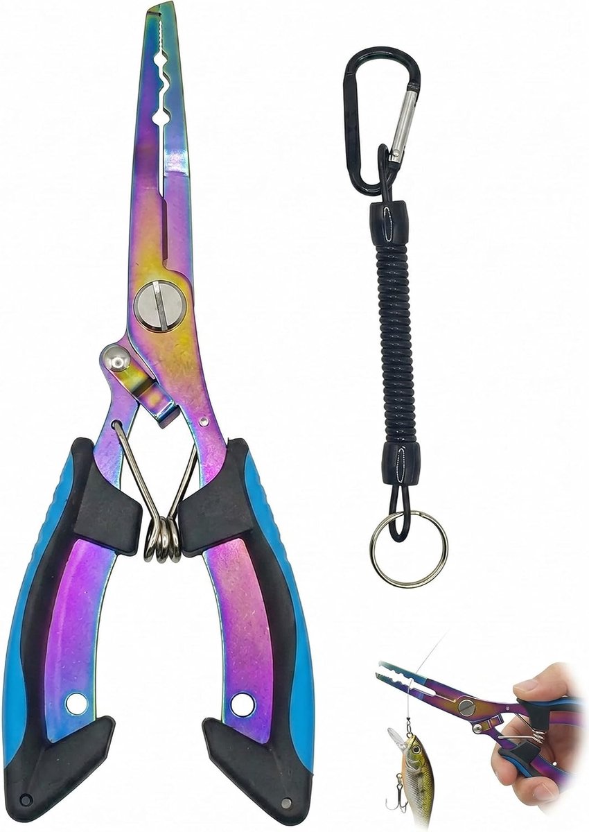 16,5 cm, titanium, blauw-zwart, veelzijdig inzetbaar: snoer, verwijderen van haken, opener van ringen, corrosiebestendigheid voor zout water / zoet water, inclusief koord.