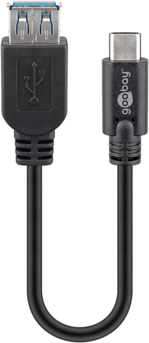 Goobay USB-C naar USB-A-kabel, OTG, 0,2 m, zwart, 15 W, 3 A, 5 Gbit/s, USB 3.0, USB-C-stekker naar USB-A-aansluiting