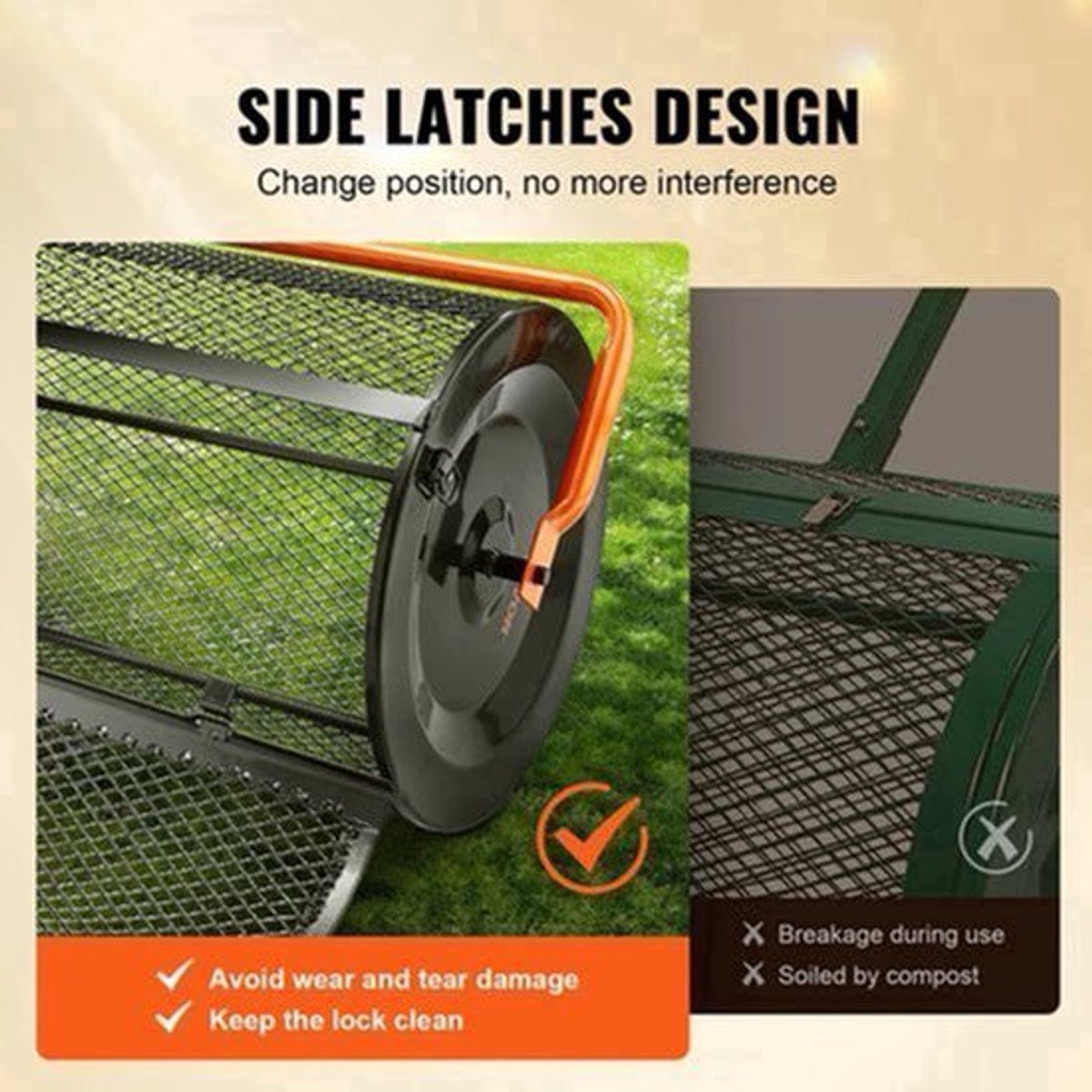 Compostverspreider - Strooiwagen - Lichtgewicht Ontwerp - Turf Mos Roller - Verstelbaar Handvat - voor Tuin - Gazon - 24inch - 61 x 107 cm - Oranje/Zwart