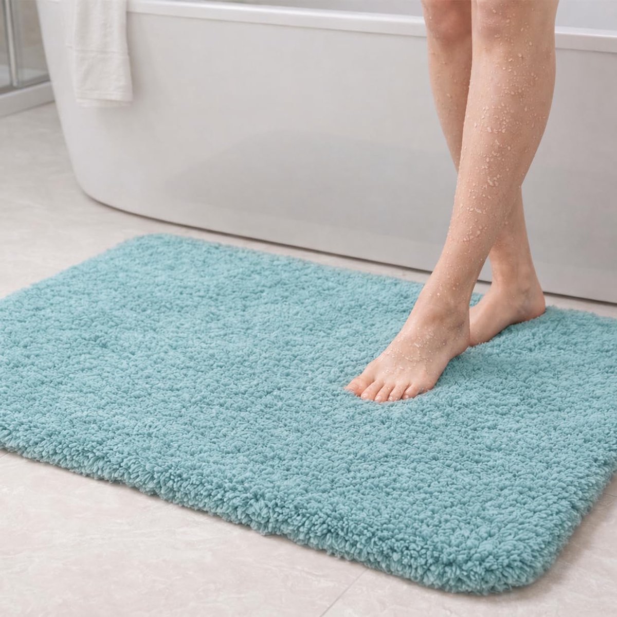 Badmat, Super Absorberende Microvezel Badkamertapijt, Zacht Pluizig Machinewasbaar Badkamerkleed voor Badkamer, Toilet, Douche, 90 x 60 cm Sereen Blauw