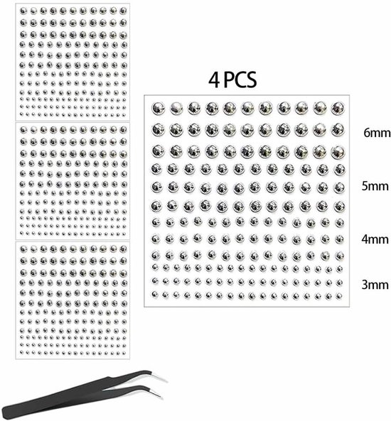 4 vellen 660 stuks lippenstekers 3/4/5/6 mm nep-zelfklevende piercingset, niet-doordringende neusstekers met pincet voor punk, Y2K, zilver — afbeelding 5
