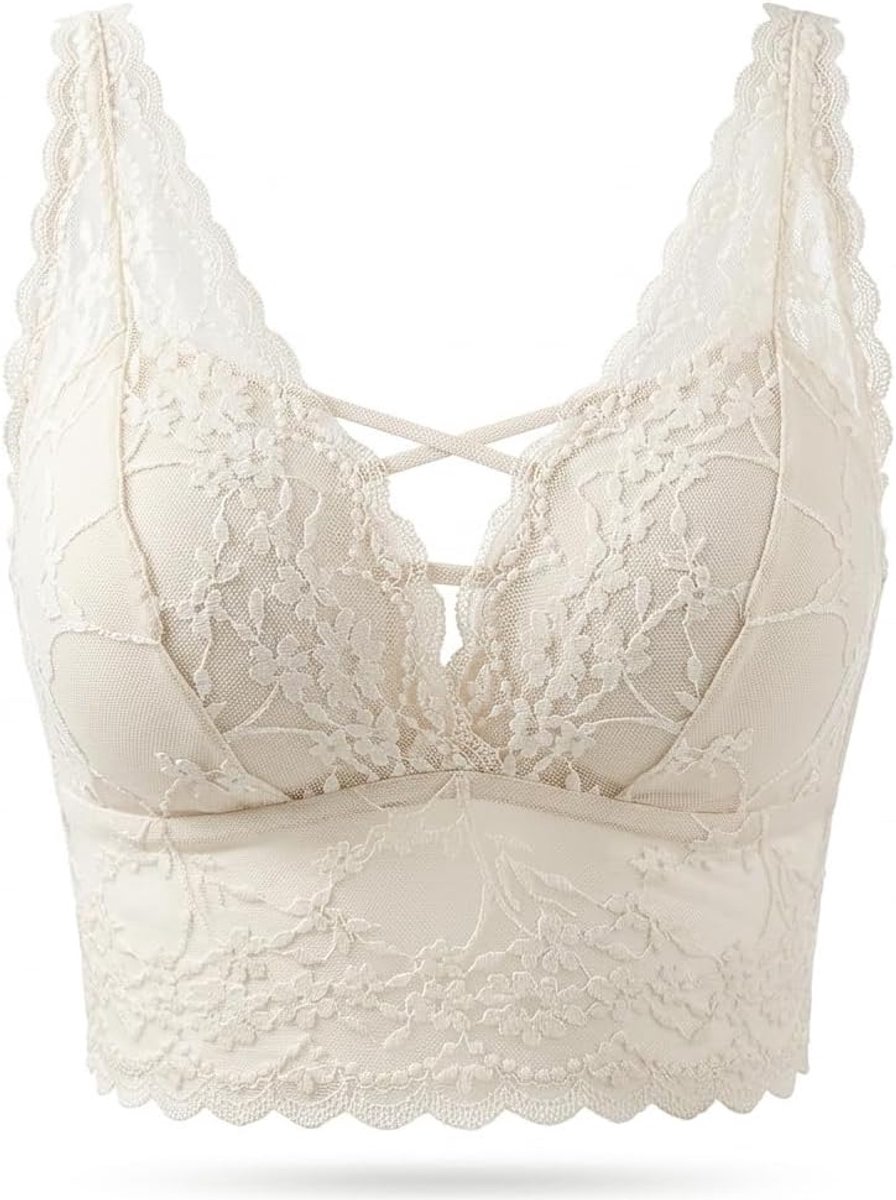 Korset, sexy top van kant voor dames, crop tops voor dames, sexy tanktop van kant, camilose zonder beugel, V-hals, beha, L
