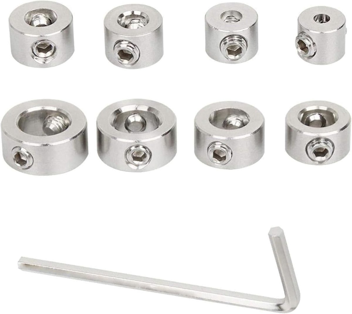 8-delige diepteaanslagringen, set, positieregelaar, ringpositioneraar, HSS-locator, dieptebegrenzer, dieptestop, deuvels 3-16 mm, dieptestopset, diameter, voor diepbegrensd boren