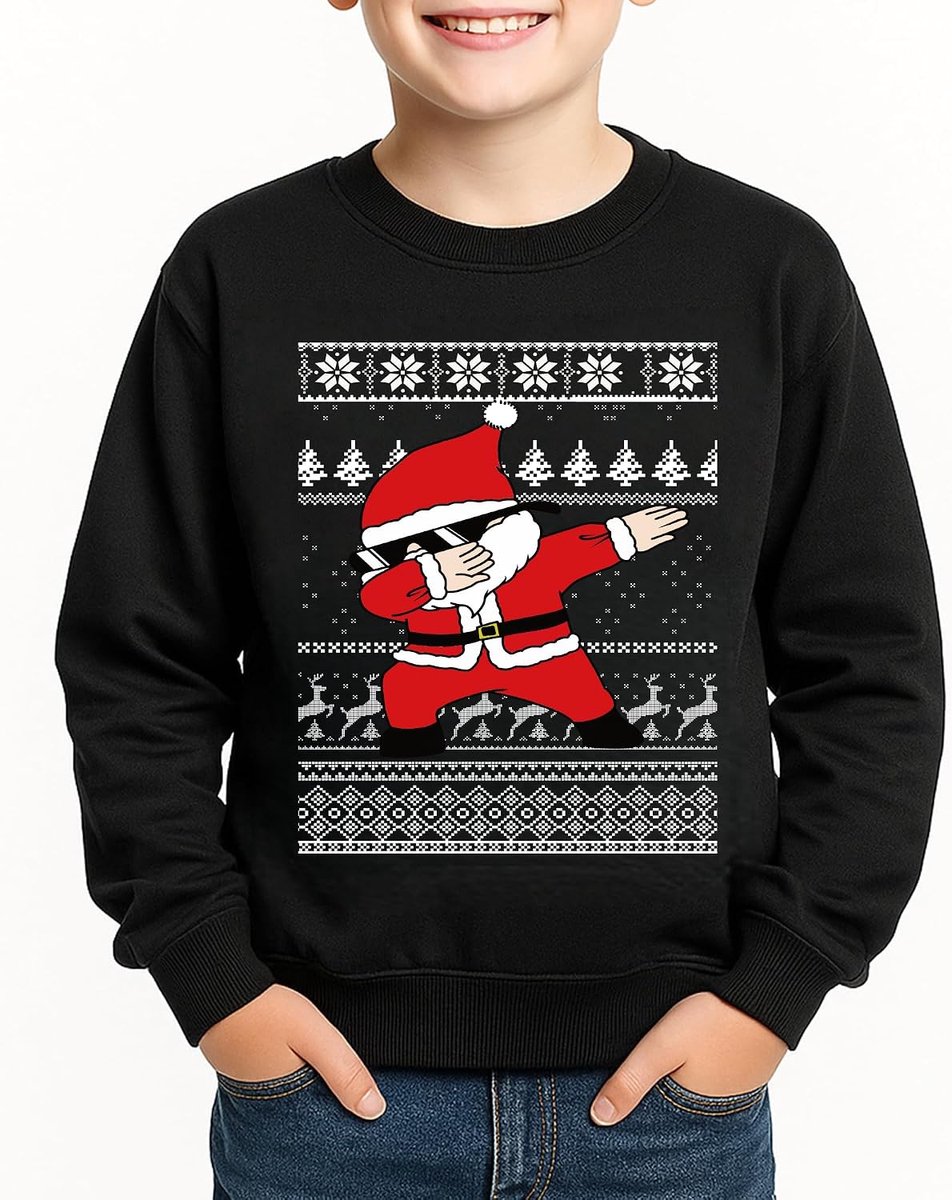 Kersttrui voor kinderen, kersttrui, kersttrui, kerstman, print, kerstkleding, ronde hals, uniseks, 110-150
