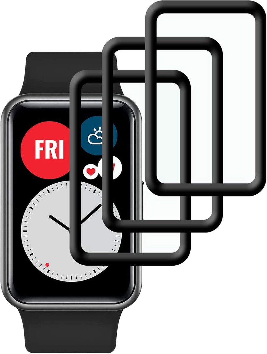 Beschermfolie voor Huawei Watch Fit, 3D gebogen randen, krasbestendig, HD ultra onbreekbaar, flexibele displaybeschermfolie, compatibel met Huawei Watch Fit