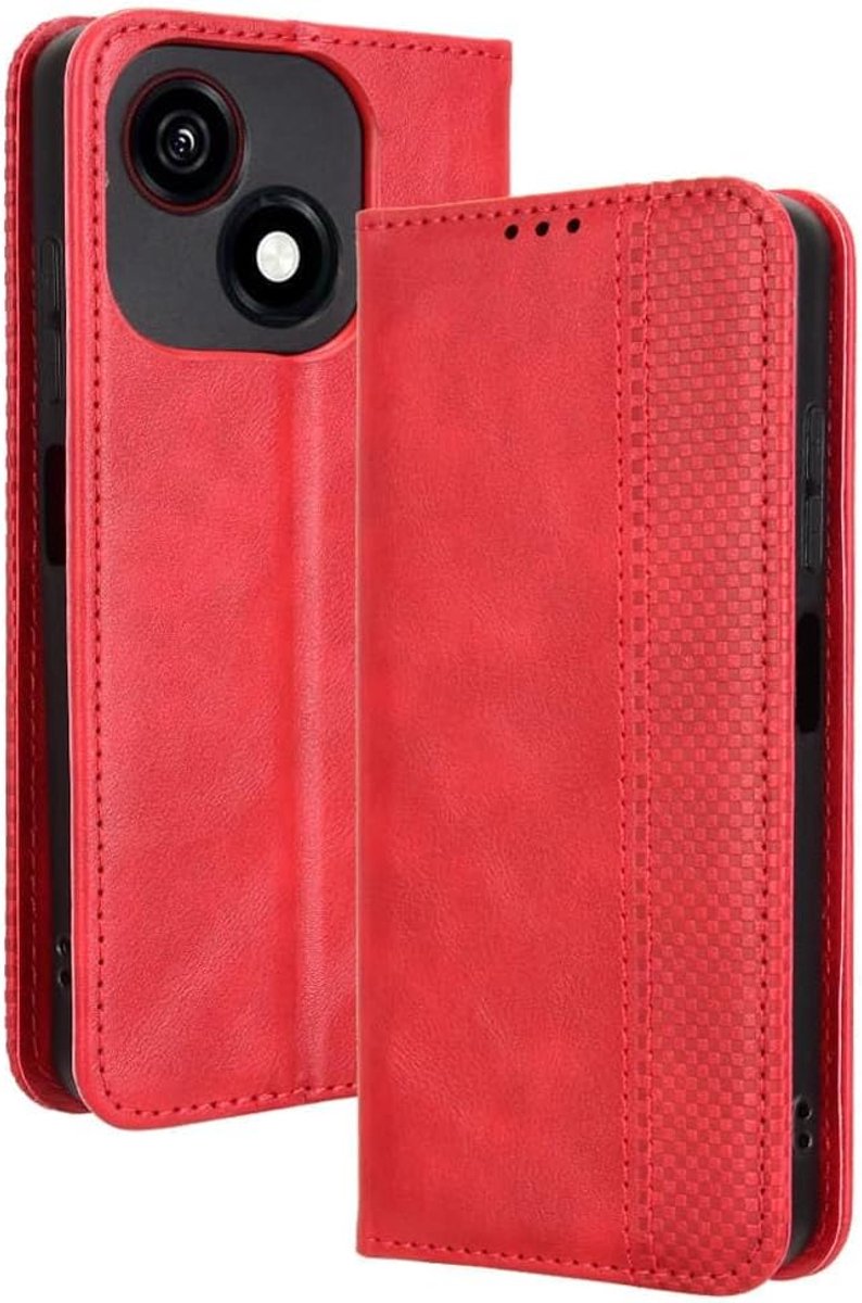Hoesje voor ZTE Blade A35e Flip PU Lederen Case met Kaartsleuf Bracket-functie Magnetisch Telefoonhoesje Compatibel voor ZTE Blade A35e rood