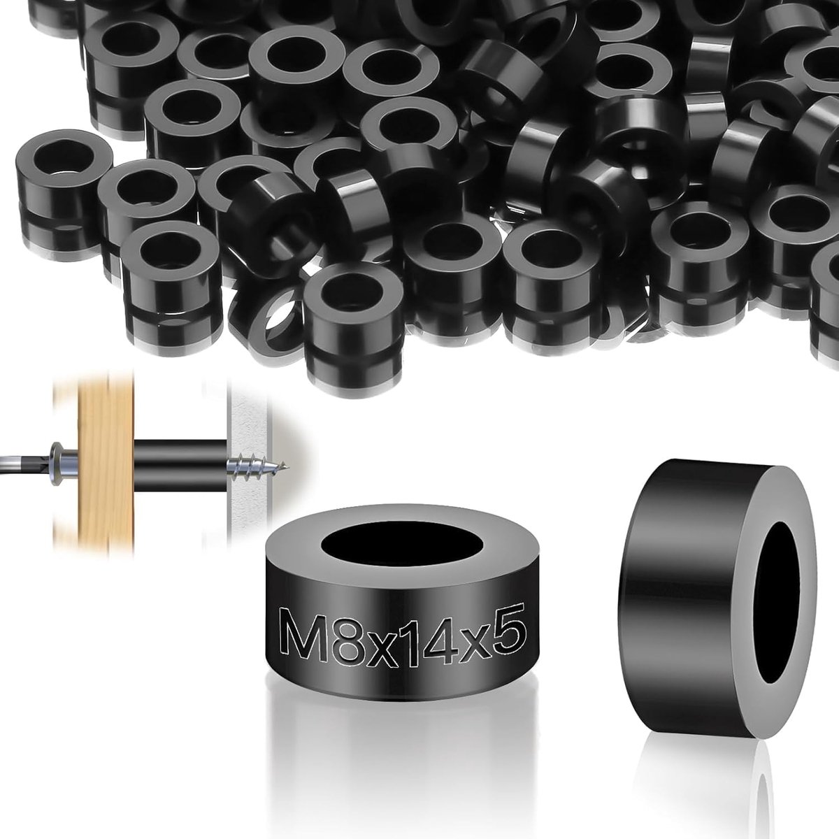 Kunststof afstandshulzen M8 ronde afstandhouders 50 stuks nylon sluitringen ABS rubber afstandhouders isolatie sluitringen 14x5 mm zwart afstandhouders voor M8 schroeven