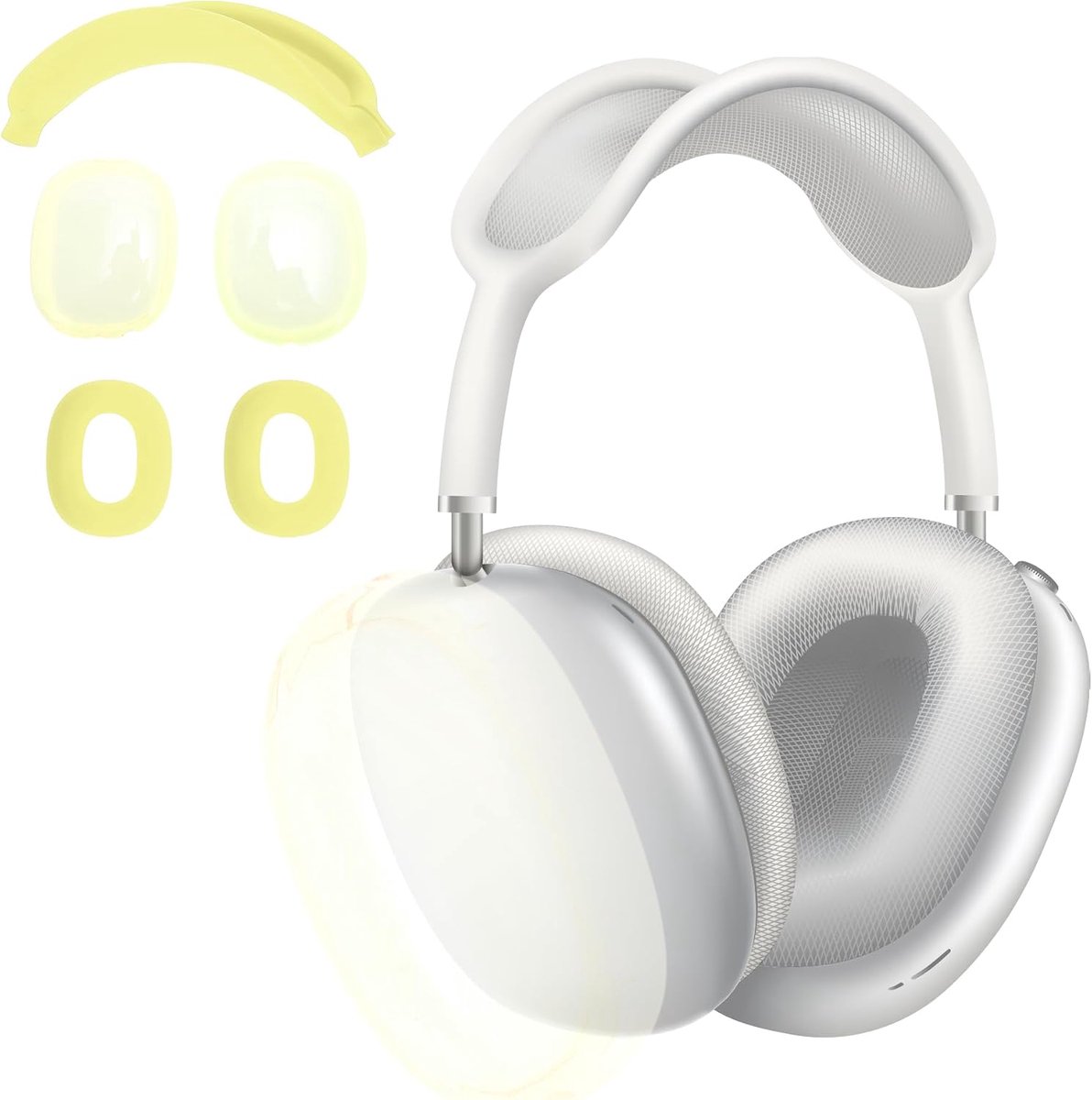 Oorkussens, beschermhoezen met TPU-beschermhoes, hoofdband, cover, case, geel