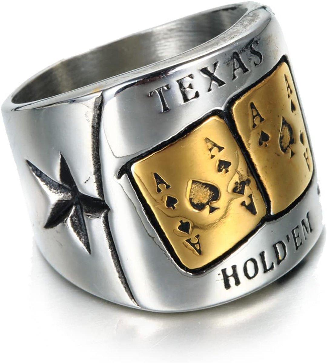 AA Goud Zwart Heren RVS Good Luck Statement Ring