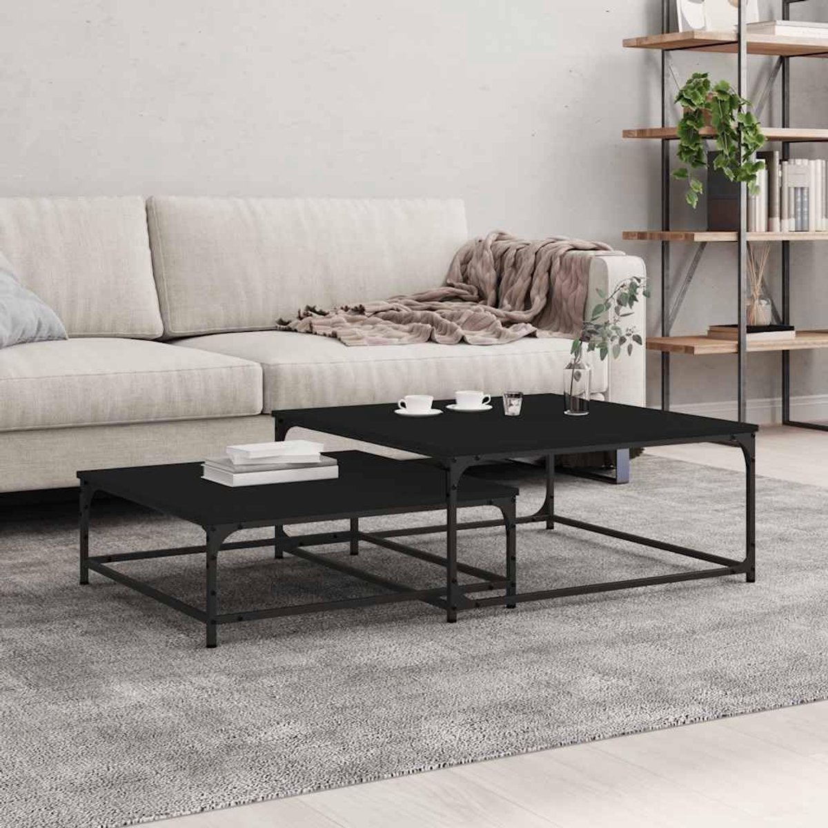 Set tafels 2 stuks. Zwart houtmateriaal zijtafels met stabiele plaat voor woonkamer en kantoor als veelzijdig meubelstuk