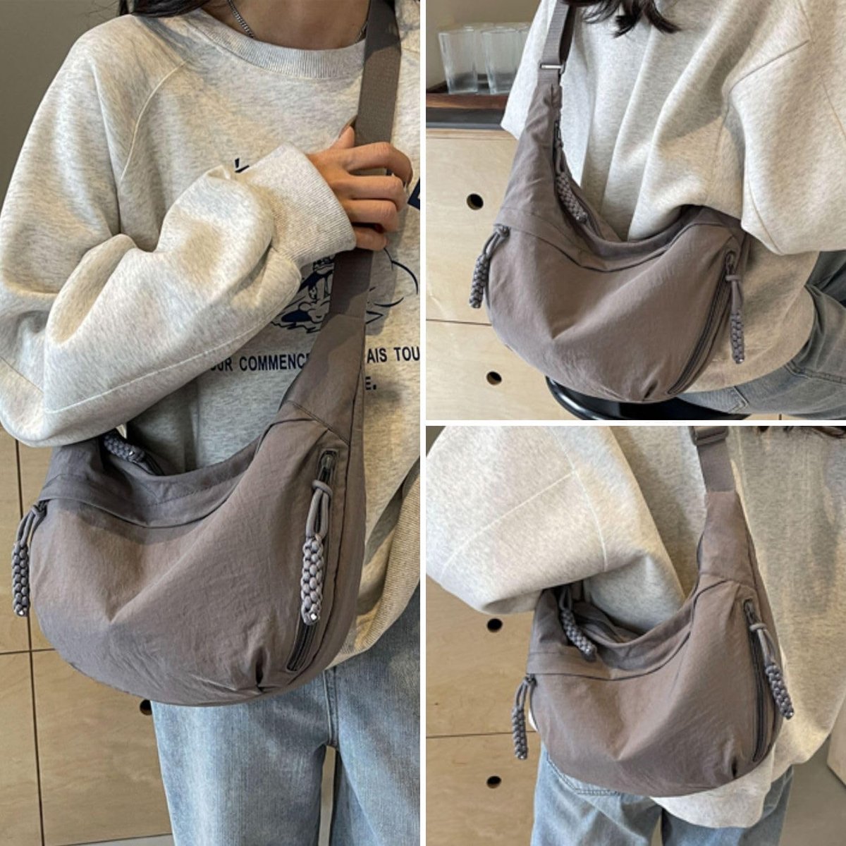 maan schoudertas voor dames, verstelbare schouderriem, halve maan tas, waterafstotend, grote nylon schoudertas met halve maan, minimalistische schoudertas met halve maan, zwart