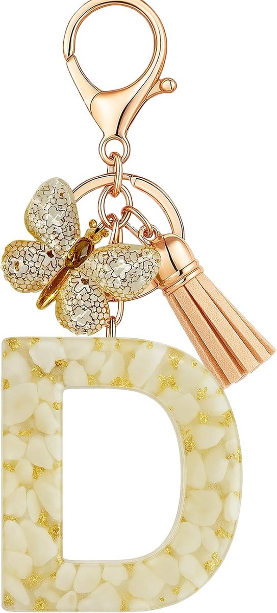 Dames vlinder sleutelhanger met beginletter kwastje sleutelhanger cadeau dames sleutelhanger decoratie voor tas rugzak A-Z