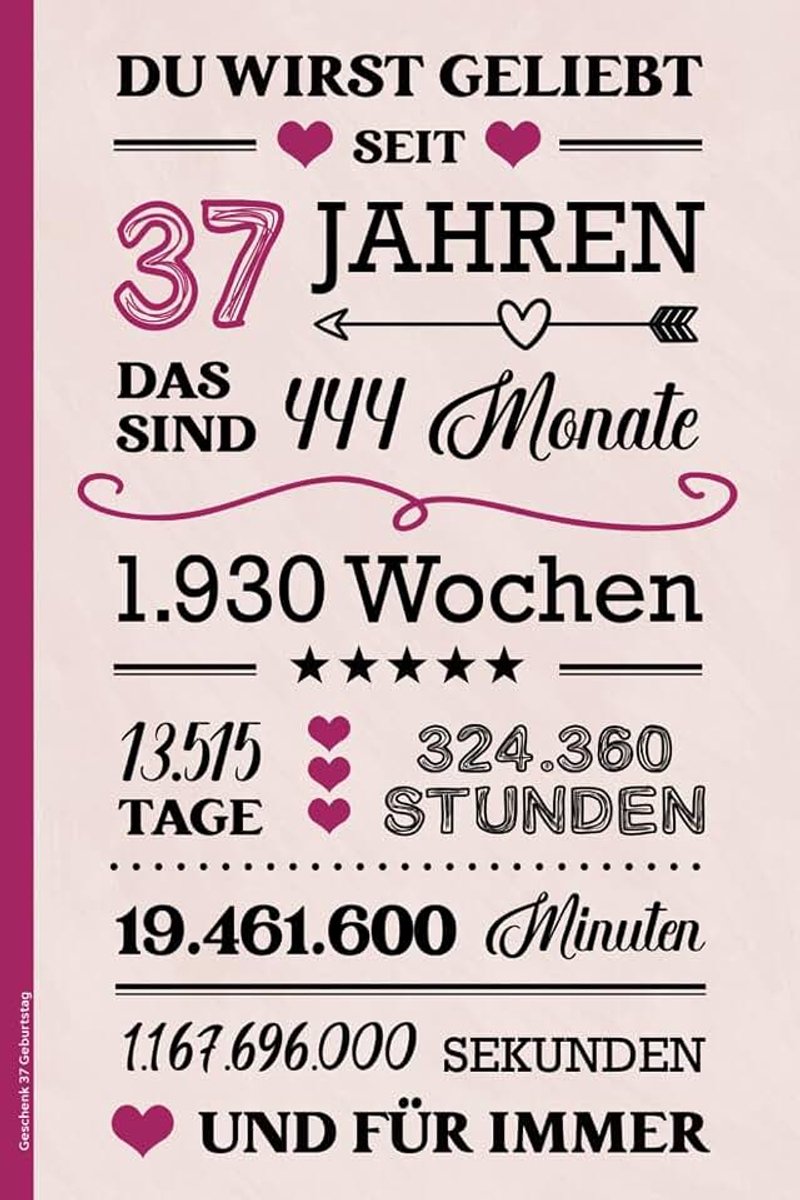 37 Geburtstag: Notizbuch A5 Geburtstagsgeschenk für 37 jährige Frauen kleines Geschenk zum 37. Geburtstag Notiz Buch im Punkteraster mit schönem Spruch zum 37th Geb. HAPPY BIRTHDAY