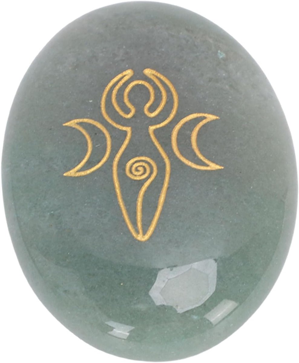 Crystal Palm Stone, Gepolijste Crystal Rune Stone met Gegraveerd Gouden Patroon, Draagbare Zorgensteen voor Thuis, op Reis op de Werkplek (Groene Aventurijn)