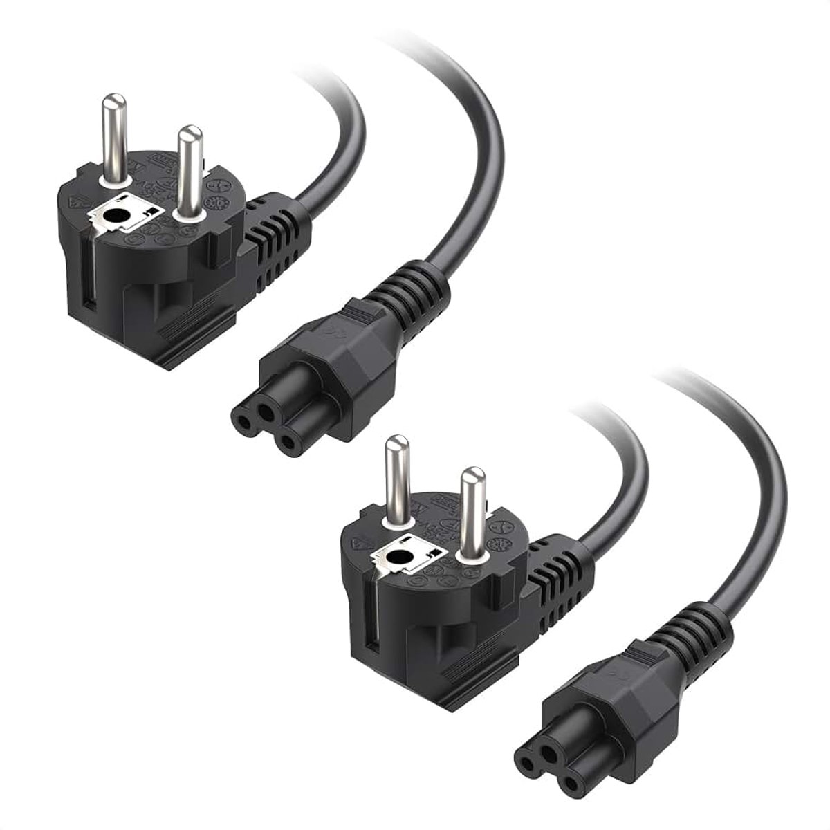 Matters 2-Pack 3-Polig Netsnoer 1m, Zwart | Haakse Schuko Stekker Type F(CEE 7/7) naar IEC C5 (klaverblad / Mickey Mouse), Stroomkabel voor Laptop, Projector, TV