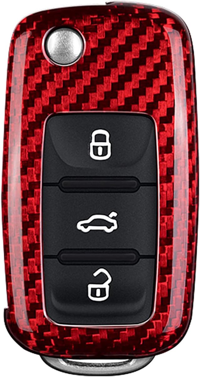 Echt Koolstofvezel Lichtgewicht Sleutelomhulsels Autosleutel Cover Hoesje Voor Volkswagen Beetle C-Trek Eos Golf Jetta Passat Polo Voor Scirocco Voor Sharan Voor Tiguan Voor Touran UP - Rood