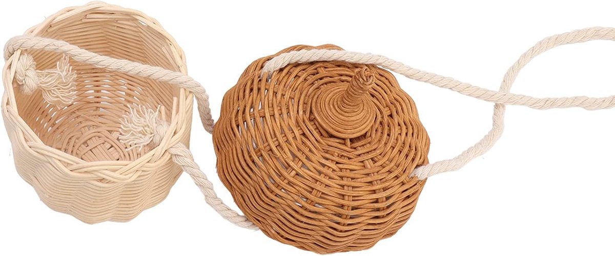 Rotan Opbergmand Tas Eikelvormige Draagbare Rekwisieten Fotografie Decoratie Hoed Satchel Ingerichte Mand Blad Manden Liners (Kleine schoudertas)
