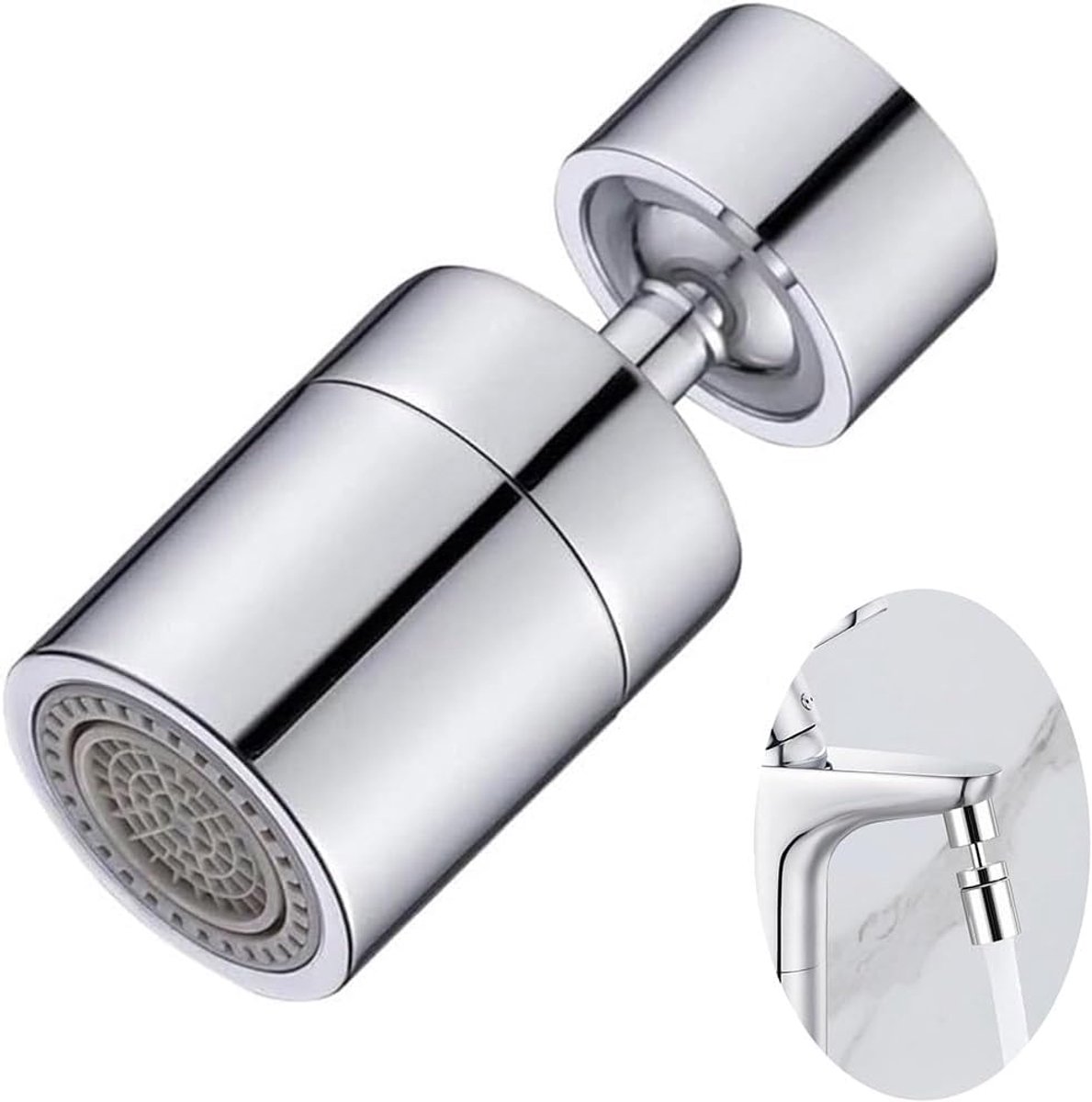 Kraanadapter, 360° draaibaar, M22/M24-schroefdraad, dubbele straal, bespaart water en verbetert de functionaliteit van de gootsteen