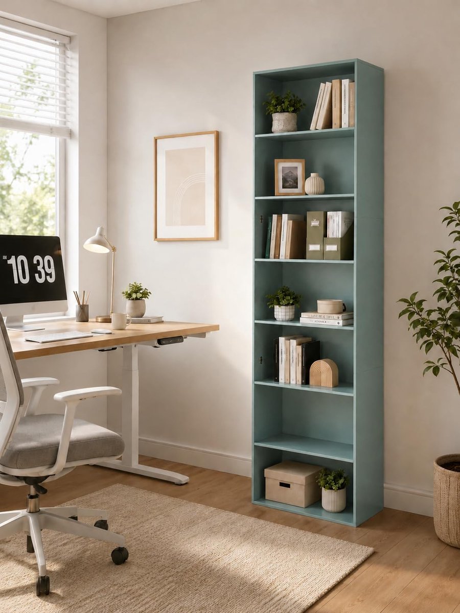 Boekenkast, groen, 1 stuk, kantoor, smal, hoog, 60 × 23,5 × 209,5 cm