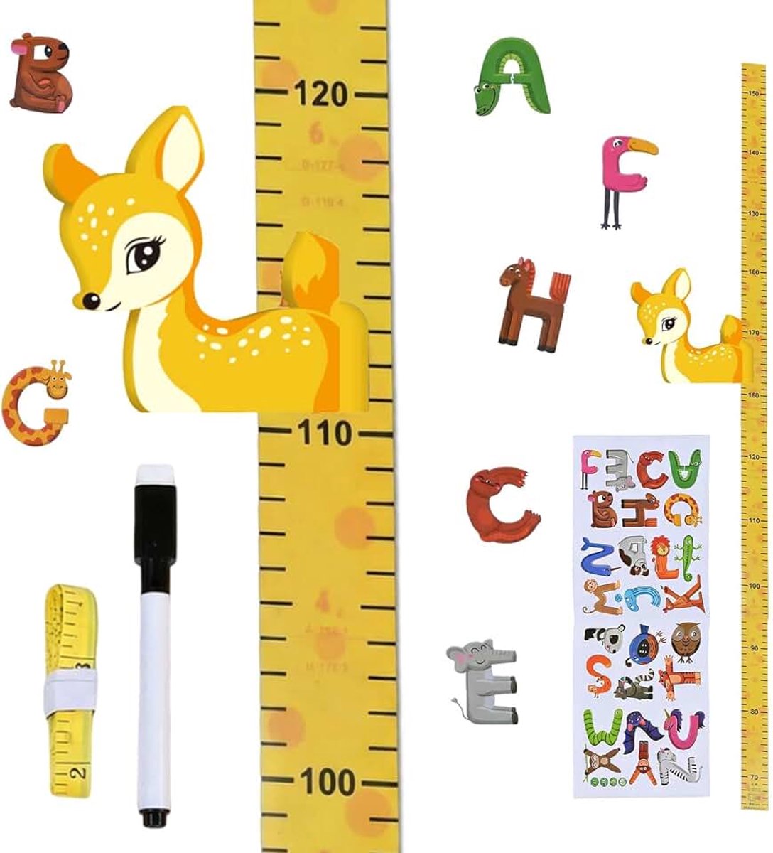 Meetlat voor kinderen, 3D-beweegbare giraffenkop, magnetische hoogtemeter voor jongens en meisjes, wanddecoratie voor kinderkamer en kleuterschool, meetbereik 65-180 cm (Sika Deer)