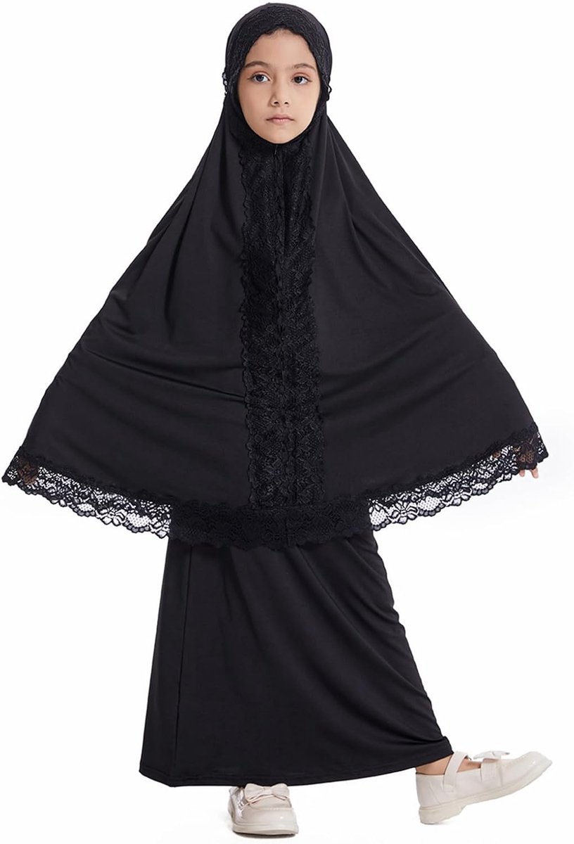 Abaya gebedsjurk voor meisjes, met hijab, islamitische kinderjurk, islamitisch kant, feestelijke suikerfeestjurk, A6
