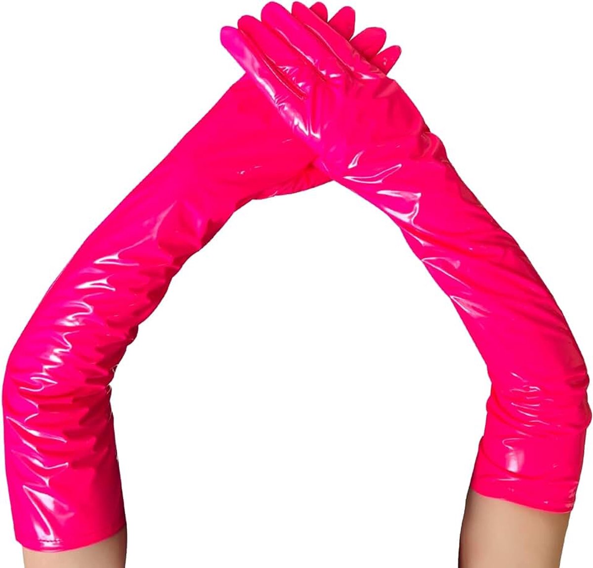 Handschoenen voor dames, ellebooglang, lak, lederlook, roze, rood, zwart