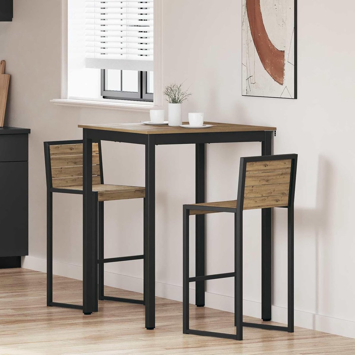Eettafel van hout met stabiel tafelblad voor keuken en eetkamer, 1 tafel inclusief montagemateriaal