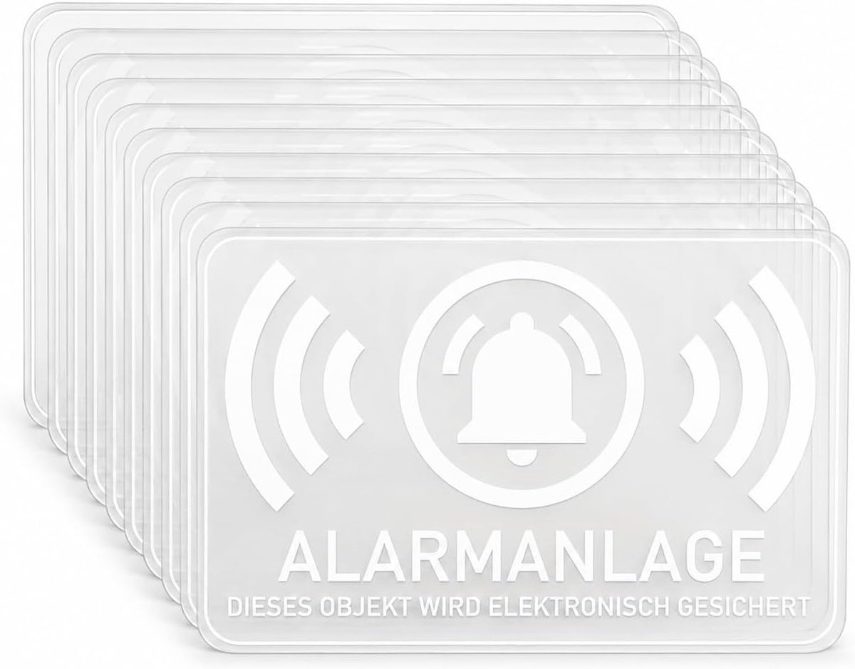 10 stuks alarminstallatiestickers, 7,6 x 5 cm, alarmbeveiligde stickers, binnenklevend, vinyl, zelfklevende waarschuwingsstickers, waterdicht, veiligheidsstickers voor ramen, deur, auto, kantoor, huis