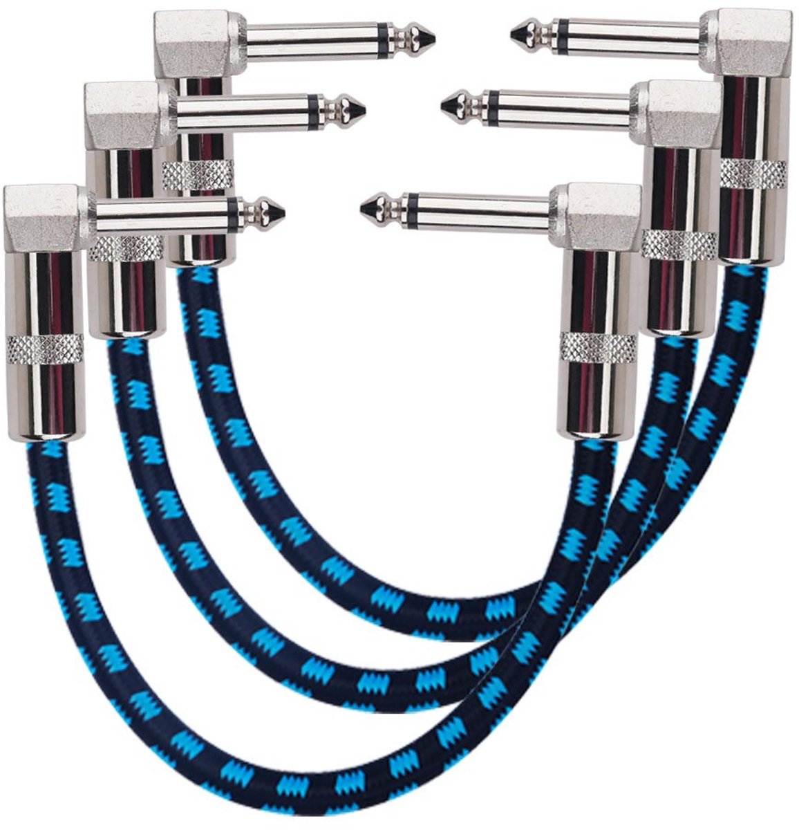 Gitaarpatchkabel - 6,35 mm geruisloze 15 cm gitaar en baseffecten pedalboard patchkabel kabel, rechte hoek mannelijke TS mono instrumentkabel voor instrumenten effectpedalen (Pack van 3)