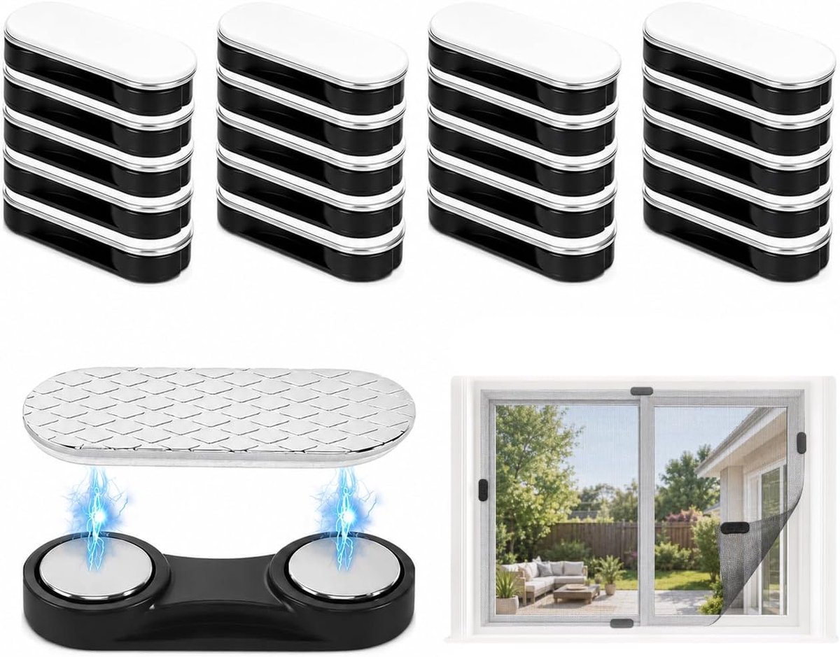 gordijnsluiting, 20 stuks, zelfklevende vliegenhorclips, magnetische vliegengaas, raam, zonder boren, magnetische vliegengaas, clips voor keuken, woonkamer, balkon