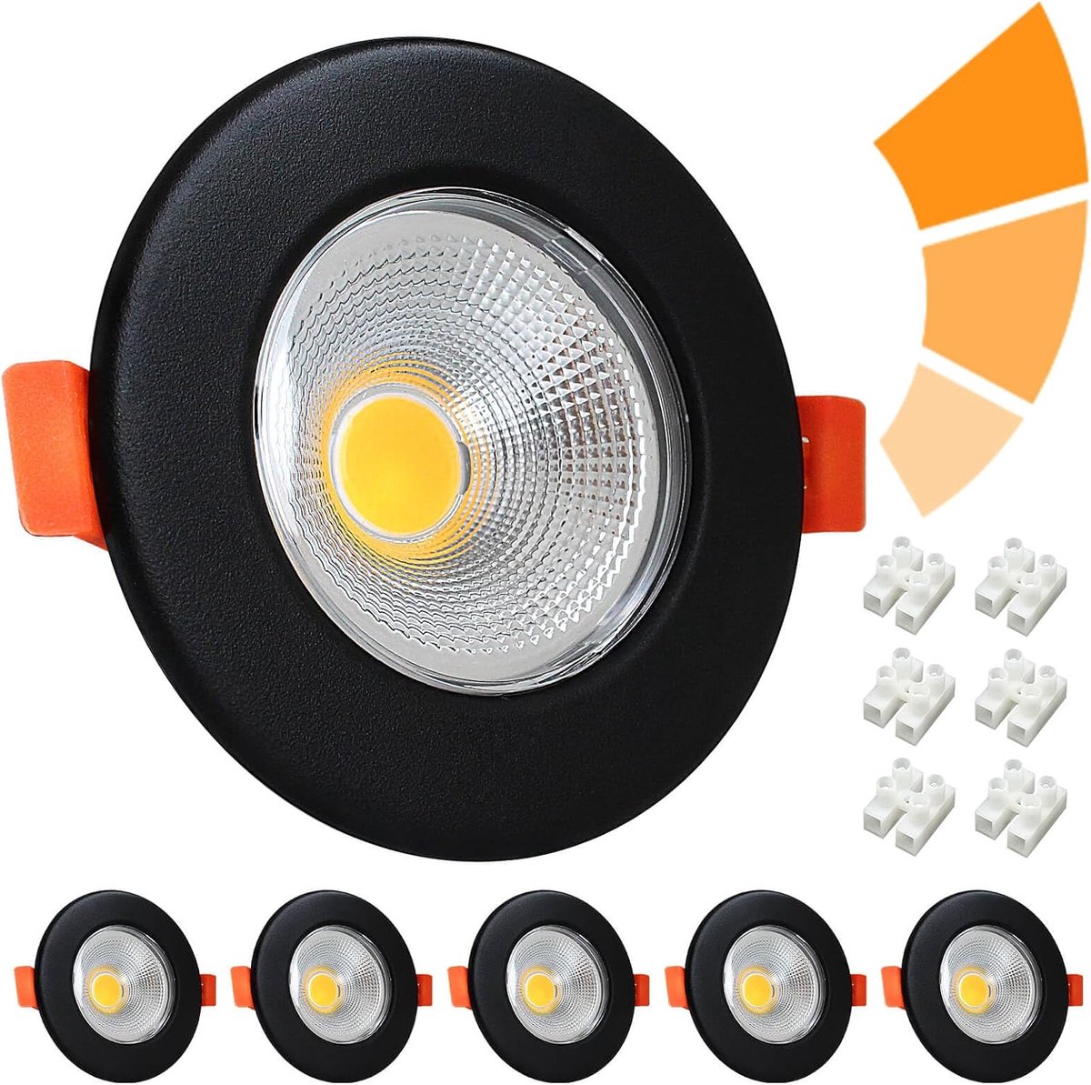 Set van 6 led-inbouwspots, 230 V, 7 W, dimbaar, rond, zwart, mat, plafondspots, plat, 33 mm, inbouwverlichting, 5000 K, koudwit, 600 lm, voor slaapkamer en woonkamer