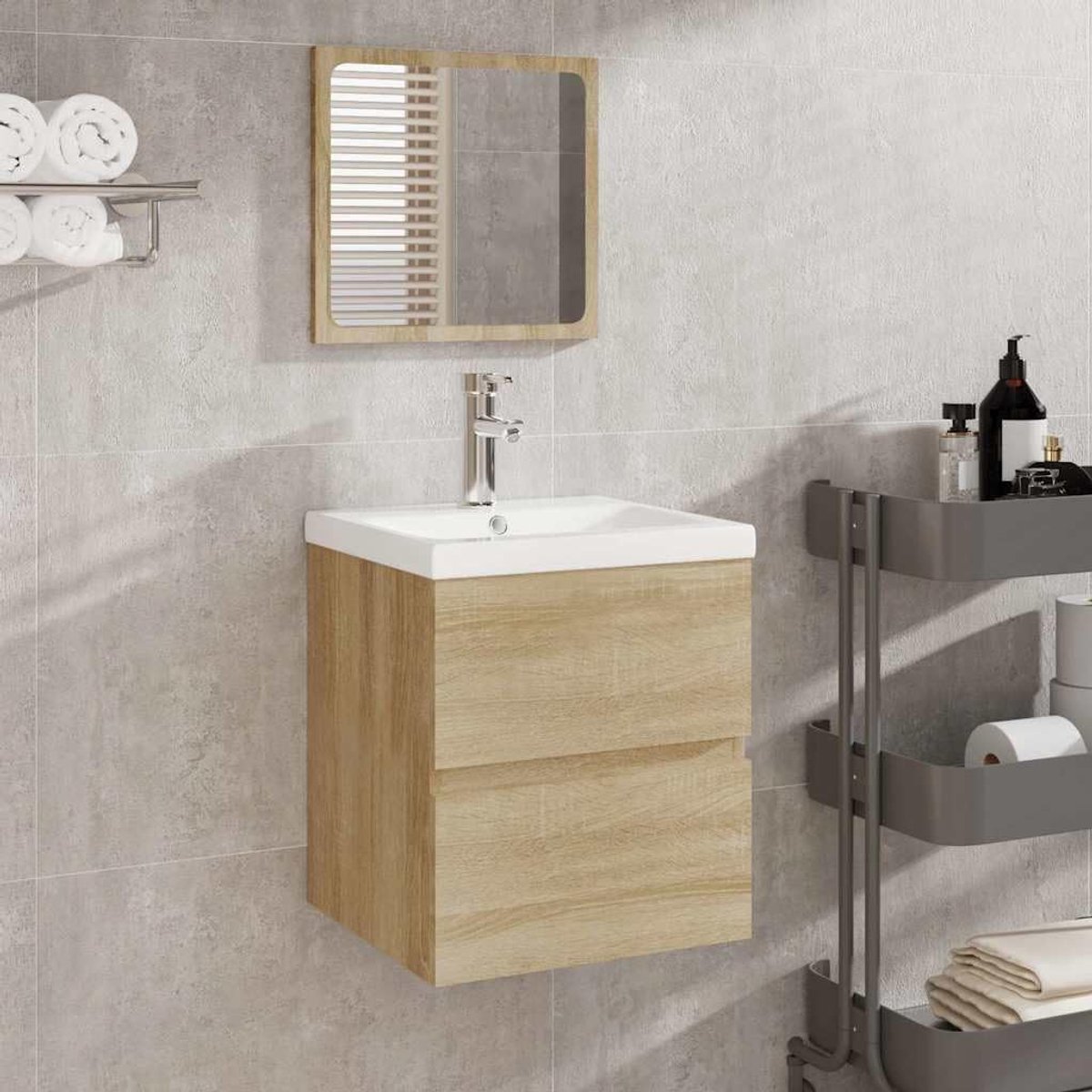 Wastafelonderkast met wastafel en spiegel, Sonoma eiken voor badkamer