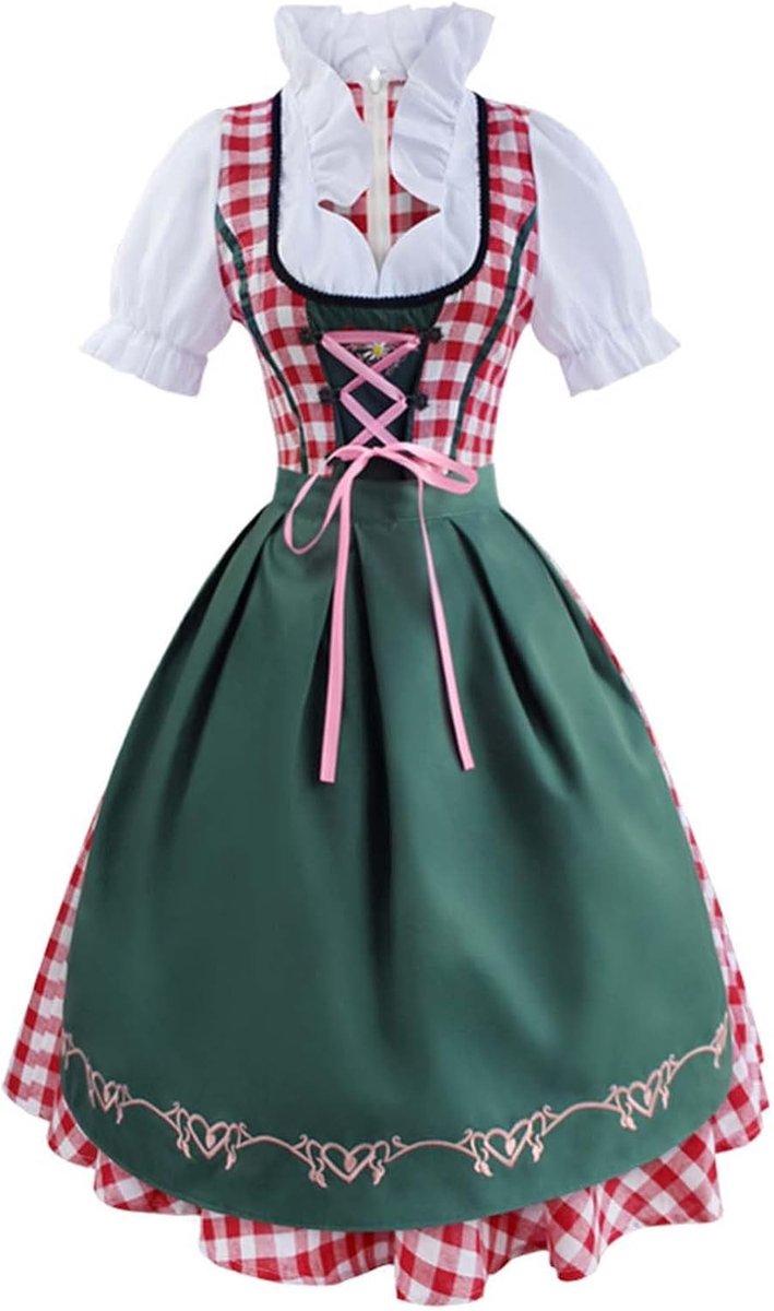 Beierse Oktoberfest-dirndl-jurk, traditionele Duitse bierparty-outfit voor dames, leren broekstijl, geborduurd bloemenkostuum, perfect voor themafeesten en Halloween
