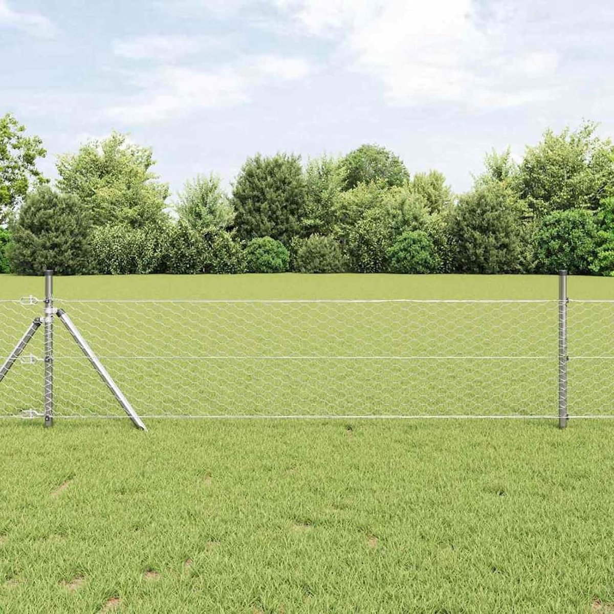 Zeshoekige omheining 0,8 x 50 m, hekpalen 13 stuks Ø 32 mm 120 cm verzinkt staal, tuinhekken draadhekken voor hekken, groentebedden, weideperstuk 3352988
