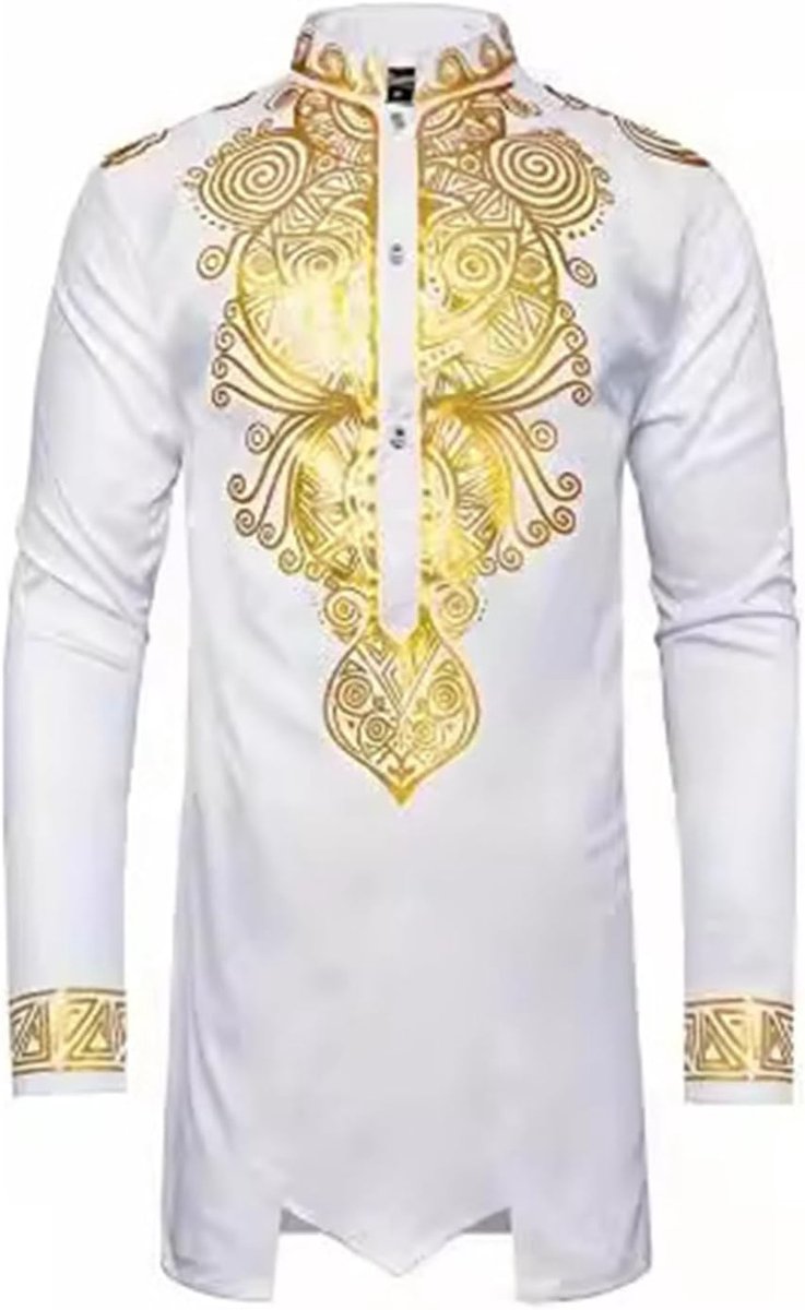 Losse top met lange mouwen, gebruind, Afrikaans, casual, voor moslimmannen, grote maat