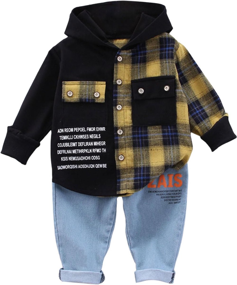 Kledingset voor peuters, jongens en meisjes, T-shirt met lange mouwen, patchwork-print, top met capuchon, broek