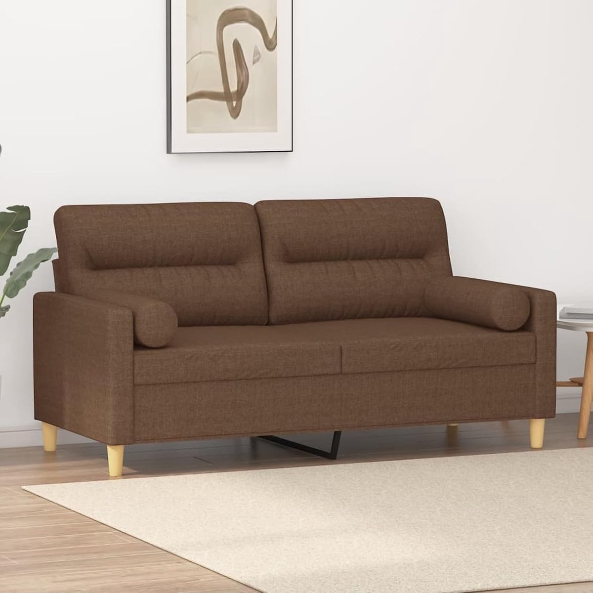 2-zitsbank met sierkussen, bruin, 140 cm, stof, gestoffeerde bank voor woonkamer, appartement, kantoor, logeerkamer, 3200824