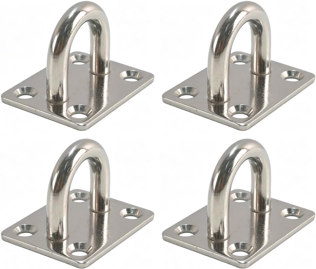 4 stuks M8 roestvrijstalen vierkante deurgesp met ring, oogplaat met oogje voor zonnezeil, wandmontage, plafondmontage, 50 x 40 mm