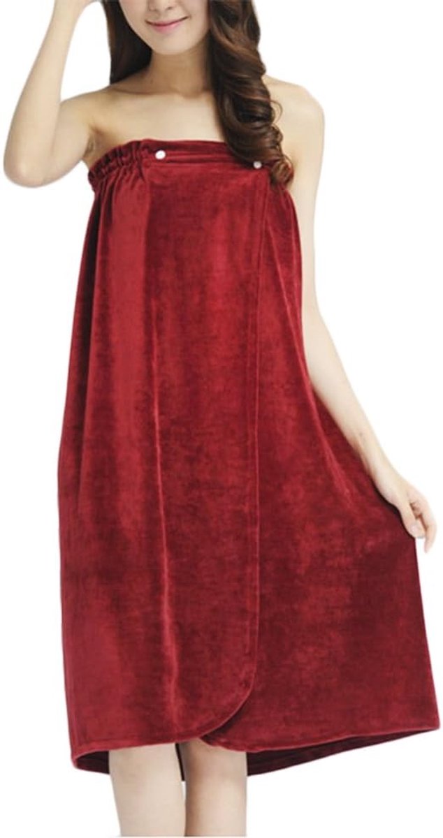 Badjas voor dames, fluweel, saunakilt badhanddoek, zacht, wollig, saunahanddoek, badjas met drukknoopsluiting en elastiek, korte ochtendjas, saunamantel, rood, One Size