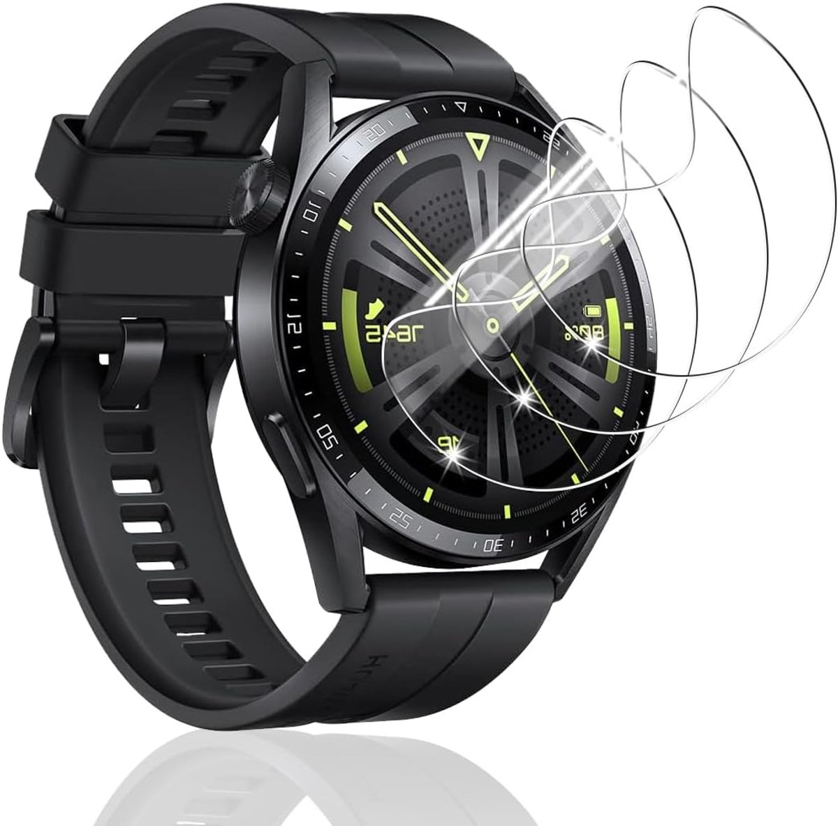 Displaybeschermfolie voor Huawei Watch GT 3 46 mm [geen gehard glas], volledige afdekking, krasbestendig, luchtbelvrij, HD heldere folie voor Huawei Watch GT 3 46 mm, 3 stuks