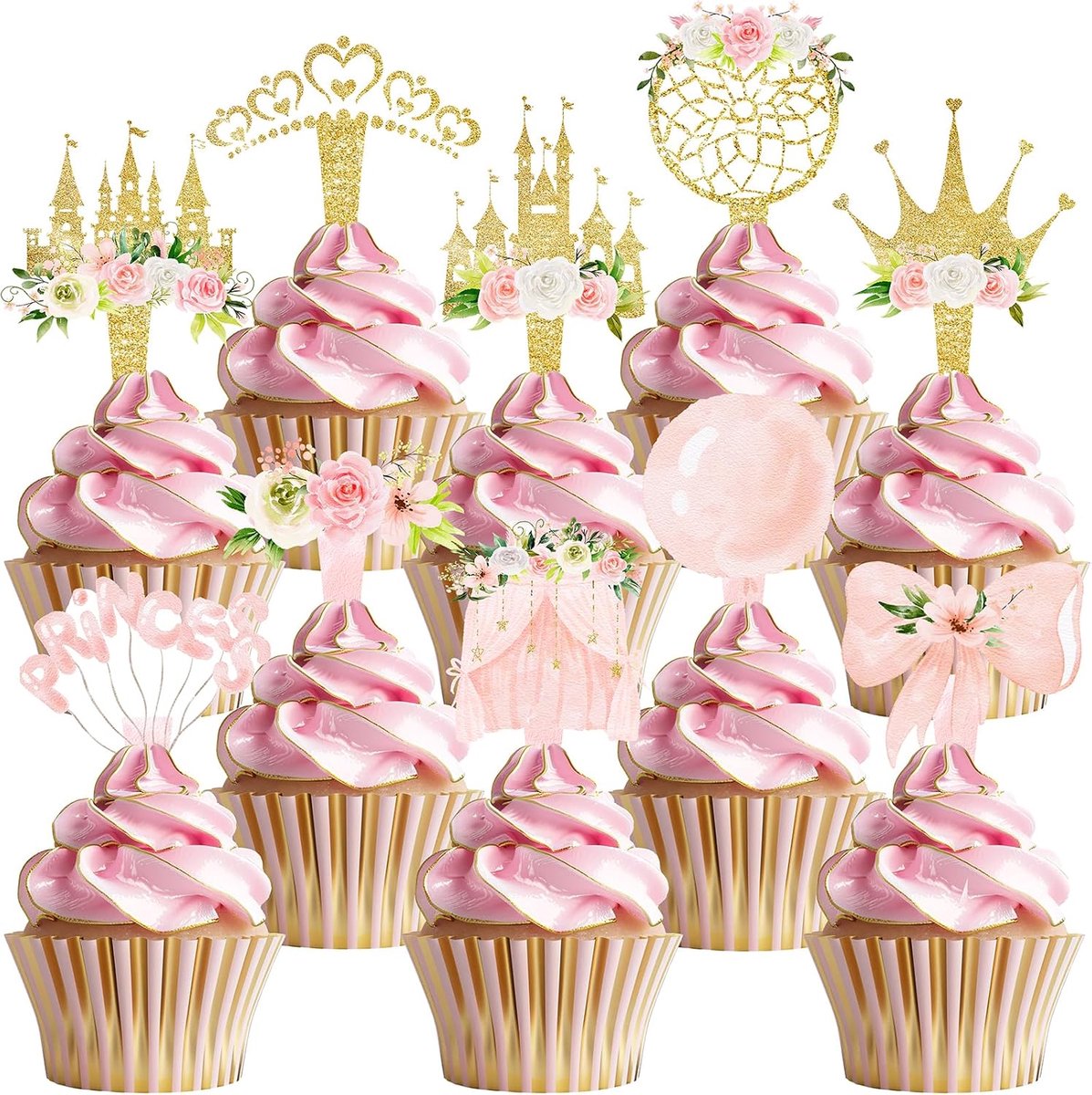 40 stuks Prinzessinnen-Cupcake- motieven Prinzessinnen-Party-Dekorationen en Prinzessinnen-Kuchen-Dekor - Perfect voor Prinzessinnen-Geburtstags-Cupcake