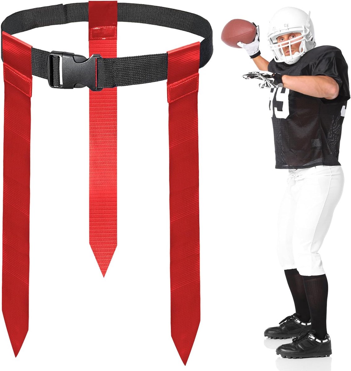 Rugby Riem met 3 vlaggen, 130 cm, verstelbare vlag, voetbalriem met klittenbandsluiting voor kinderen, jongeren en volwassenen, robuuste rugby-uitrusting voor training, school en familiespelletjes
