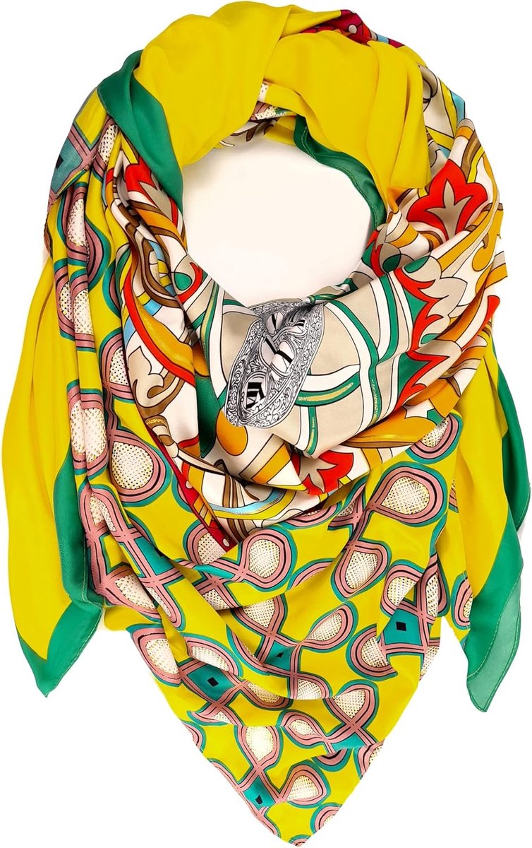 Sjaal voor dames met opvallend kleurrijk patroon - halsdoek, hoofddoek, hijab - perfect voor lente, herfst en winter - viscose 135 x 135 cm.